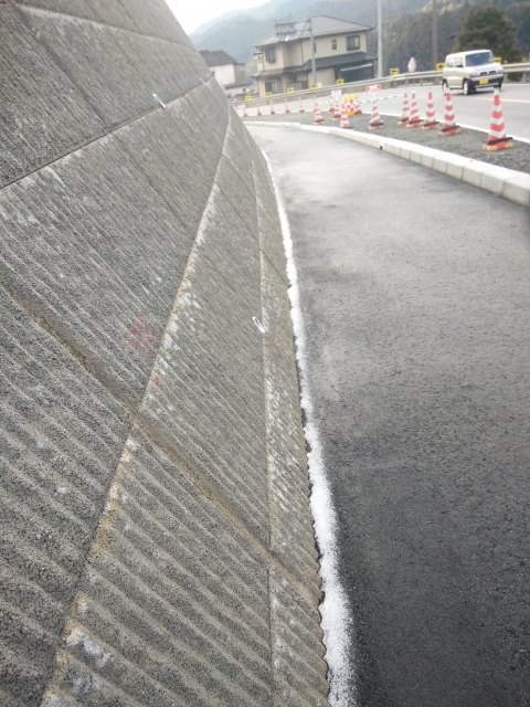 路肩には雪が残っています。